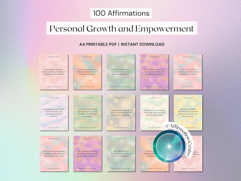 100 Positive Affirmations Cards (Instant Digital Download)