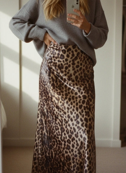 LEOPARD SEQUIN MAXI SKIRT