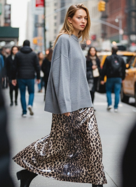 LEOPARD SEQUIN MAXI SKIRT