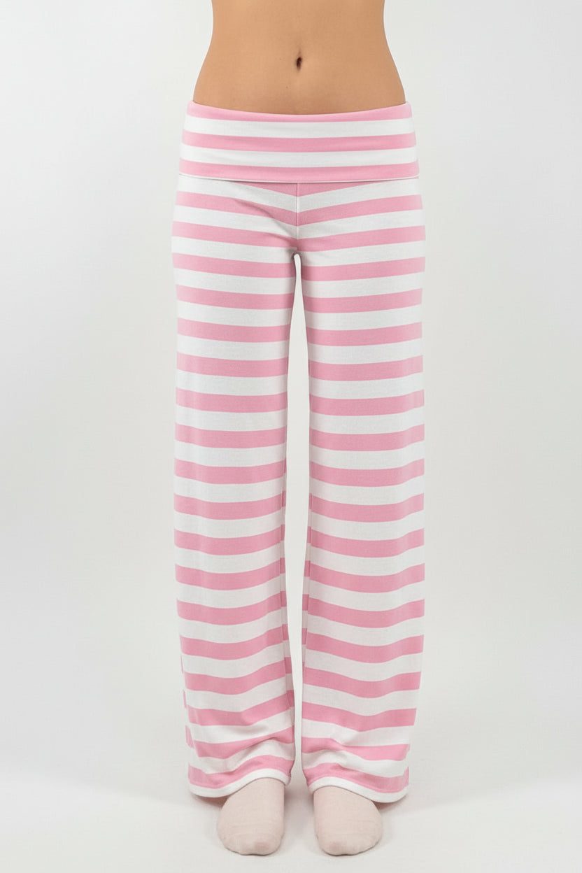 Pink Striped Cropped Cardigan & Pant Set