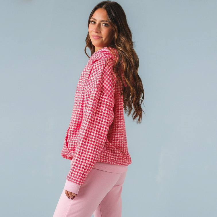 Pink Houndstooth Essential Hoodie