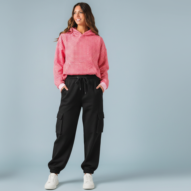 Pink Houndstooth Essential Hoodie