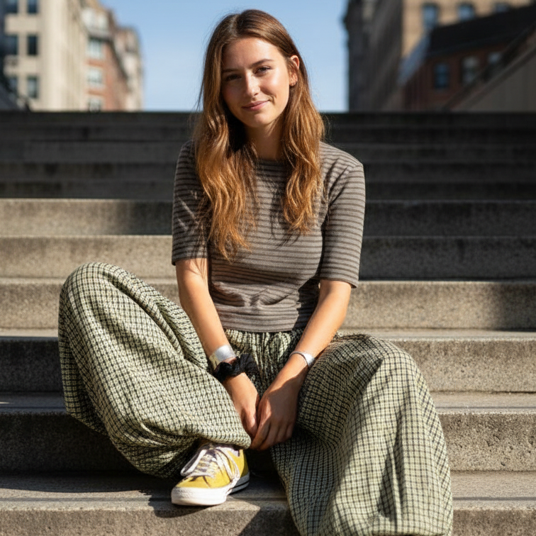 Long Check Oshi Trousers