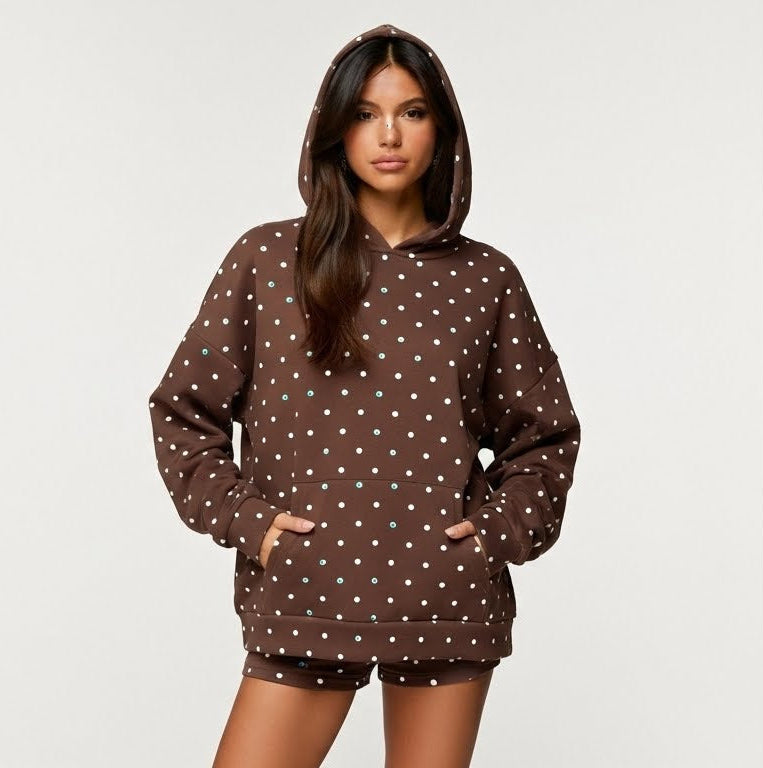 Brown Polka Dot Hoodie & Shorts Set