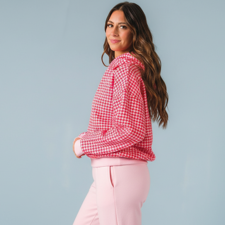 Pink Houndstooth Essential Hoodie