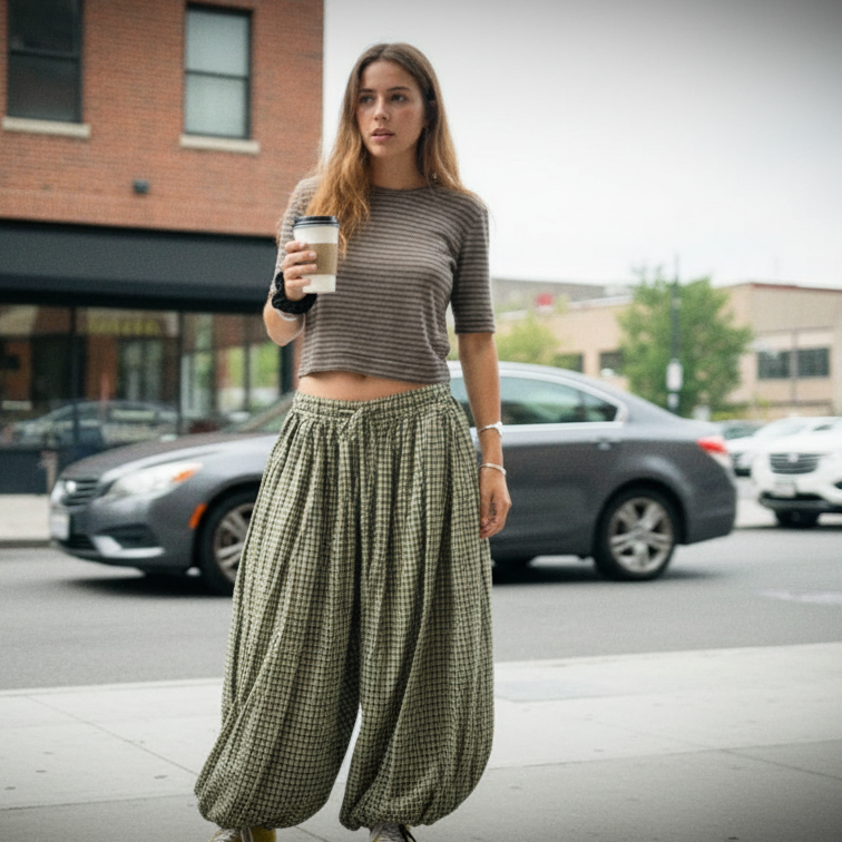 Long Check Oshi Trousers