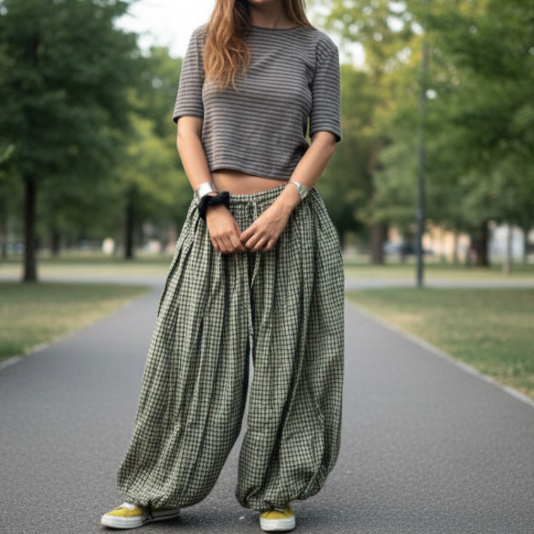 Long Check Oshi Trousers