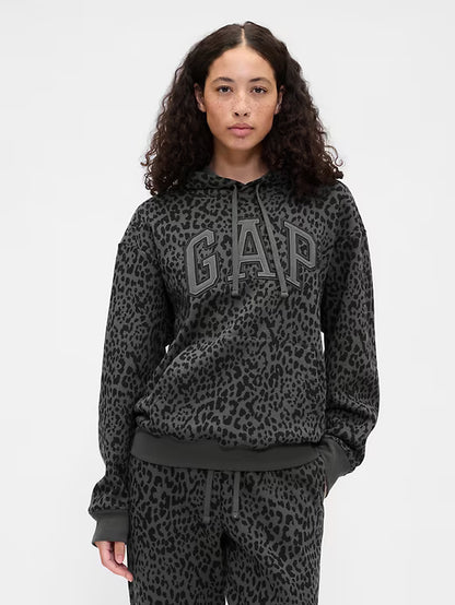 Charcoal Leopard Gap Logo Hoodie