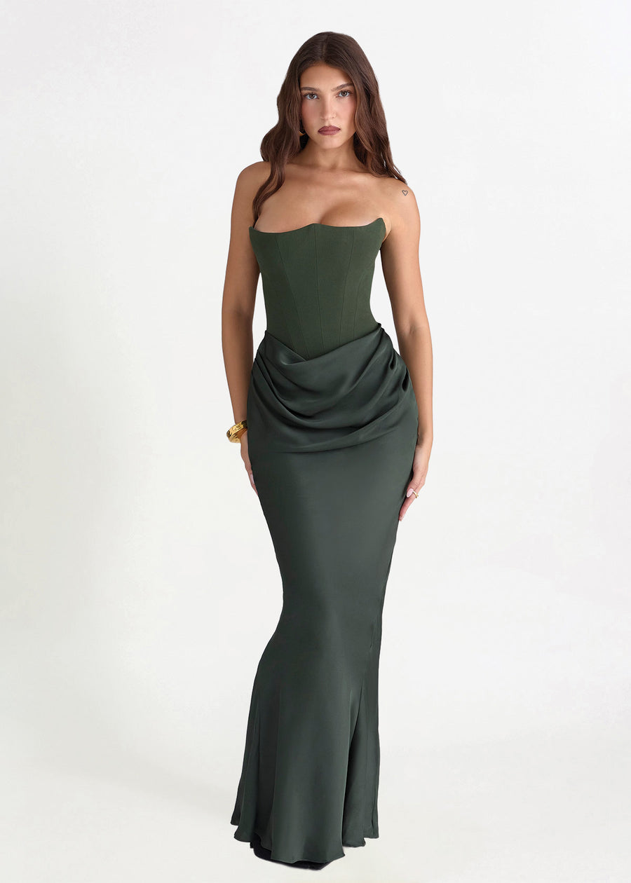 Persephone Crepe Strapless Corset Maxi Dress