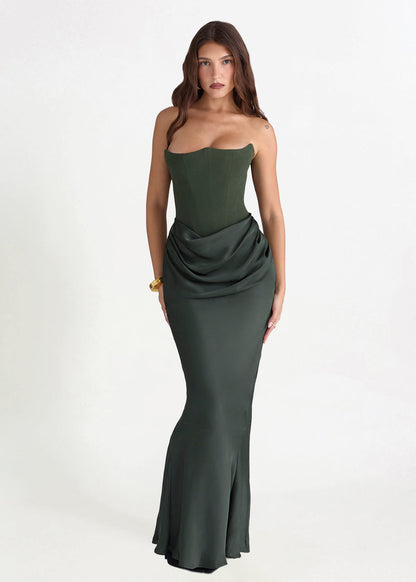 Persephone Crepe Strapless Corset Maxi Dress