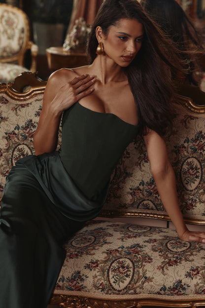 Persephone Crepe Strapless Corset Maxi Dress